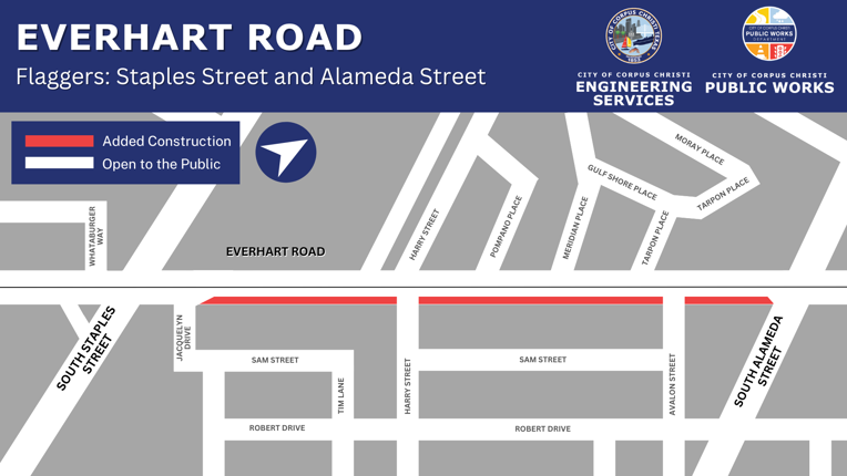 Map showing closure on Everhart Road.