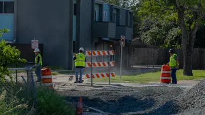 Men working on closed road