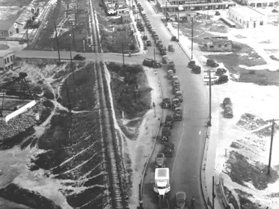 Cars lined up on road